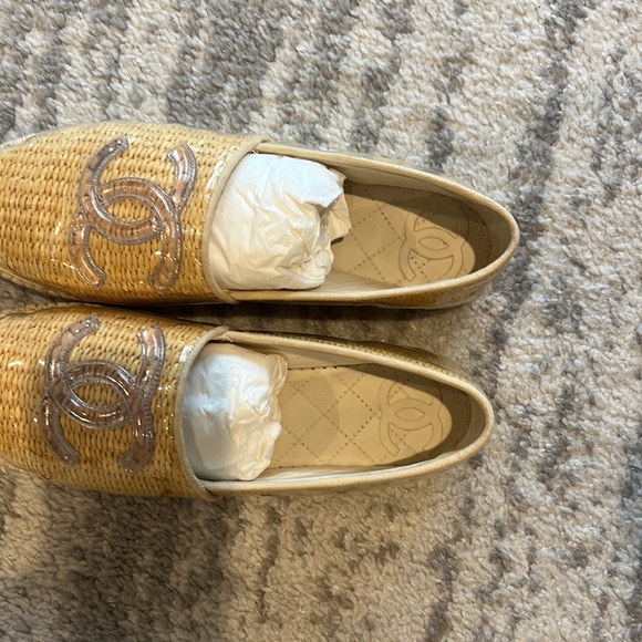 Chanel flat espadrilles size 38 raffia plastic beige clear slip ons - Picture 7 of 8